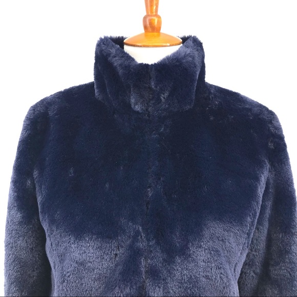 Maison Jules Navy Blue Reversible Faux Fur Long Sleeve Jacket Coat - Picture 3 of 16